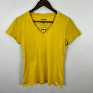 Pact Organic Cotton T Shirt Womens S Yellow V Neck Minimalist Soft Casual Tee - Picture 1 of 5