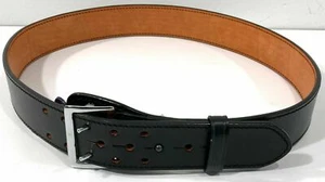 DUTYMAN 1011 SAM BROWNE DUTY BELT BLACK PLAIN LEATHER NICKEL BUCKLE SIZE 30" - Picture 1 of 5