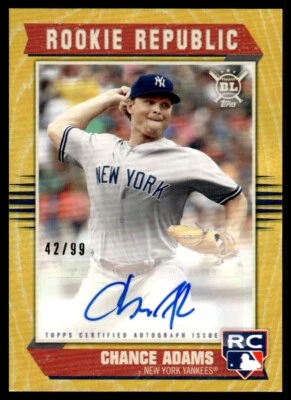 2019 Topps Big League Rookie Republic Autographs Gold Chance Adams Auto 42/99 - Image 1 of 2