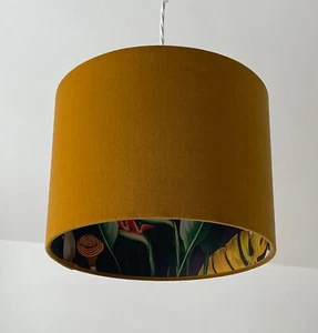 Lámpara Lámpara Mostaza Amarillo Terciopelo Berenjena País de las Maravillas Hojas de la Selva Tambor - Imagen 1 de 12