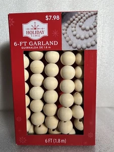 Holiday Time 6 Ft Natural Wood Round Bead Garland New In Box Women Owned - Picture 1 of 6