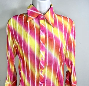 Go Go Fashion USA Damen Kragen Hemd M Knopfleiste transparent Regenbogen mehrfarbig hell - Bild 1 von 13