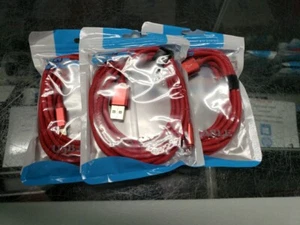 NEW LOT OF 3 RED JEAN 6FOOT Charge/DATA USB Cord For Apple PHONES FREE SHIP - Picture 1 of 4