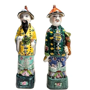 Vintage Chinese Porcelain Figures Qing Dynasty 2 Emperors 9" 1 Has Repair - Picture 1 of 21
