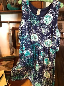 Faded Glory Sleeveless Dress XXL Lined Top Blue Floral Overblouse - Picture 1 of 5