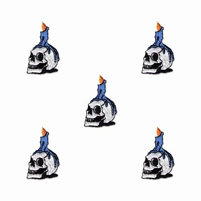 Parches de calavera con velas (paquete de 5) apliques de parche bordados de Halloween para hierro Foto 1 de 3