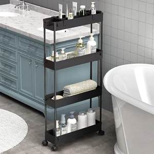Slim Storage Cart 4 Tier,Bathroom Organizer Rolling Utility,Mobile Shelving Unit - Picture 1 of 12