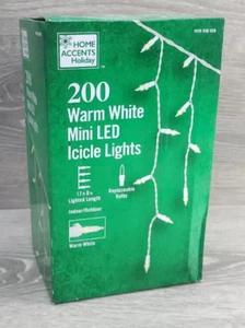 NEW HOME ACCENTS HOLIDAY 200 WARM WHITE MINI LED ICICLE LIGHT SET CHRISTMAS - Picture 1 of 11