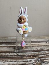 Easter Teddy Bear In Rabbit/bunny Costume On Hand Bell