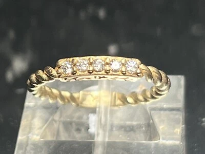 14k Solid Gold Moissanite Rope Band Women Eternity Cocktail Ring USA Made SZ 7.0 - Image 1 of 4