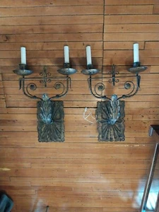 Weeks Elegant Iron Wall Sconces Pair Well Made - Picture 1 of 9