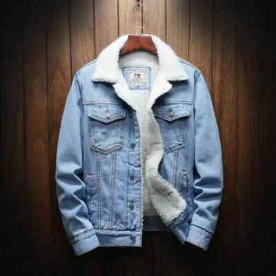 Men Winter Jean Jackets Outerwear Warm Denim Coats Wool Liner Thicker Winter New - Photo 1/4