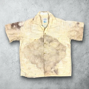 Vintage 50s Penney’s Sanforized Distressed Linen Loop Collar Button Up Shirt M - Picture 1 of 13