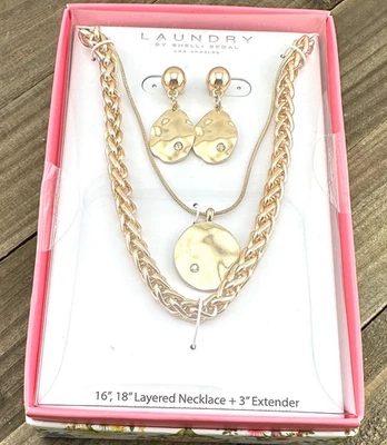 Juego de collar y pendientes colgantes LAUNDRY BY SHELLI SEGAL cadena dorada en capas NUEVO Foto 1 de 4