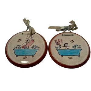 2 Evelyn Kern Pennsylvania Dutch Redware Folk Art Plaques Bathroom Humor - Picture 1 of 8