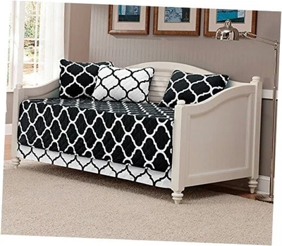  5pc Daybed Cover Set Quilted Bedspread New () Black/White - Image 1 of 2