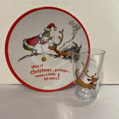 Disney Pottery Barn GRINCH Plate & Cup Holiday gift Seuss Christmas party 2 Pc - Image 1 of 4