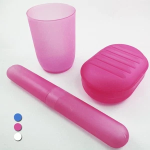3Pc Bathroom Containers Travel Set Cup Soap Dish Toothbrush Organizer Clear - Picture 1 of 4