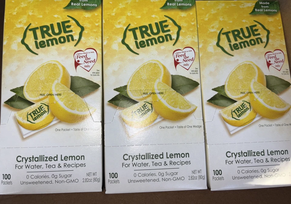 (100 Packets) True Lemon Sugar On-The-Go Caffeine Powdered Drink Mix