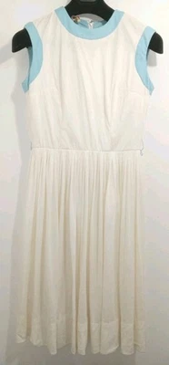 Vestido Leslie Fay Vintage Marfil Con Borde Azul Sin Mangas EE. UU. Hecho en Unión Talla 8-10? Foto 1 de 4