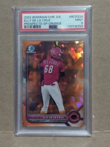2022 Bowman Chrome Sapphire Orange SP #35/75 Elly De La Cruz PSA 9 - Foto 1 di 2