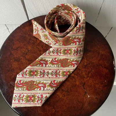 60-е 70-е винтажное красное золото оливковый прованс стиль пейсли мужской шикарный галстук 56 x 2,5 - Изображение 1 из 2