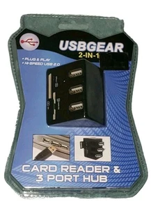 USBGear High Speed 2-in-1 Kartenleser & 3 Port USB Hub TFlash MS SD MMC CF MD XD - Bild 1 von 7