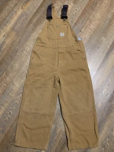 Carhartt Overalls Youth 10 Duck Canvas Boys Double Knee Bibs Coveralls Workwear - Picture 1 of 12