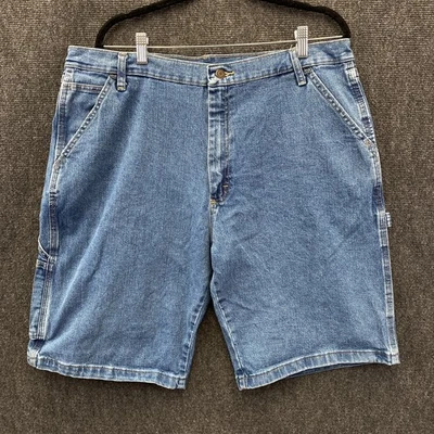 Wrangler Mens Size 38 Relaxed Fit Carpenter Shorts Blue Denim Stretch High Rise - Image 1 of 4