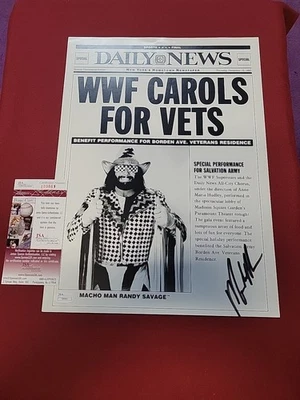  Macho Man Randy Savage Signed 14 1/2 × 10 1/2 WWF Carol's For Vets ,WWE  - Image 1 of 4