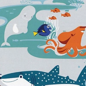 DISNEY PIXAR FINDING DORY CHARACTERS CARTOON MOVIE 100% Cotton FABRIC MATERIAL - Picture 1 of 1