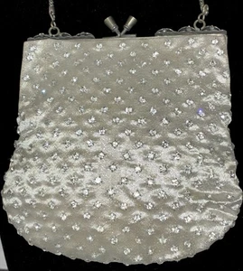 VTG WALBORG Platinum Lame' RHINESTONE KISS  Closure PURSE HANDBAG - Picture 1 of 12