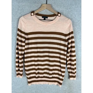 J Crew Sweater Womens Medium Orange Brown Striped Merino Wool Lightweight - Picture 1 of 9