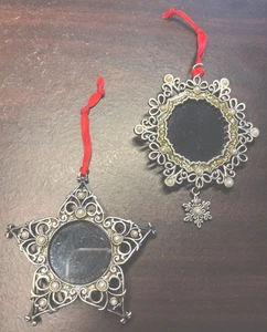 Frame Ornaments Christmas Snowflake Metal Set Of 2. 3x2” - Picture 1 of 7