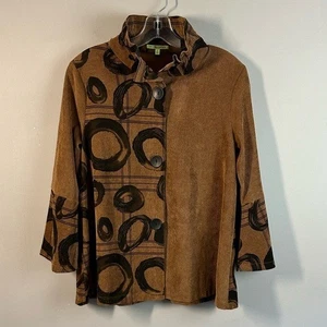 Trisha Tyler Women Abstract Corduroy Bell Sleeve Tan Jacket Sz S Art to Wear - Picture 1 of 13