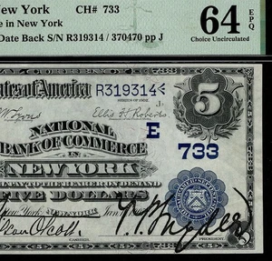 1902 5 $ The NB of Commerce in New York Ch#733 DATE BACK PMG 64 EPQ (AADJ) - Bild 1 von 5