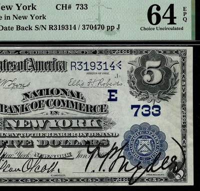 1902 $5 The NB of Commerce in New York Ch#733 DATE BACK PMG 64 EPQ (AADJ) - Image 1 of 4