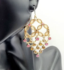 Pendientes perforados articulados con eslabones conectados araña cristal color melocotón rosa - Imagen 1 de 24