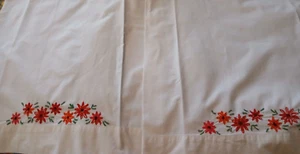 1930-1940 Hand-Embroidered Pillowcase Set Red-Green-Orange Floral/White 20" X30" - Picture 1 of 19
