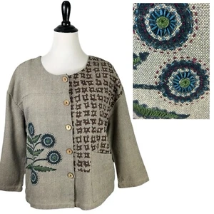 MARKETPLACE Handwork of India Boxy Artsy JACKET M Embroidered Lagenlook Block - Picture 1 of 20