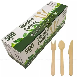Love The Earth Wooden Spoons Knives Forks Bio Eco Wood Cutlery Set Pack 500 Pcs - Picture 1 of 5