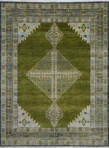 100% Wool Rug | Hand Knotted Green Contemporary Living Room Area Rug | ALL SIZES - Picture 1 of 27