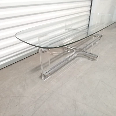 CHARLES HOLLIS JONES CHROME LUCITE 玻璃冲浪板咖啡桌 复古 70 年代 MCM — 第 1/4 张图片