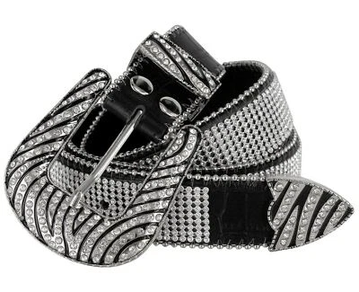 Rhinestone Western Cowgirl Bling Dazzling Mesh Design Leather Belt 1-1/2"(38mm) - Image 1 of 4