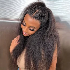 30 Inch 13X6 Kinky Straight Human Hair Wigs for Women 6X4 Yaki Straight Glueless - Picture 1 of 6