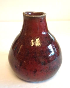 Ox Blood Glaze Artisan Pottery Vase Signed 3.25" Tall - Picture 1 of 6