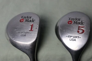 Taylor Made Original One 1 & 5 Wood Golf Clubs L-Flex RH Pittsburgh Persimmon - Picture 1 of 5