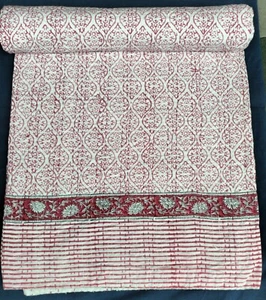 Indian Floral Print Kantha Quilt Cotton Bedspread Blanket Throw Bed Coverlet - Picture 1 of 6