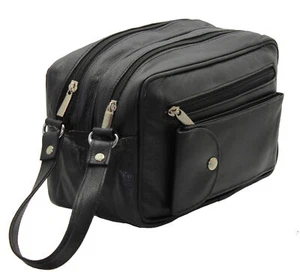 STARHIDE REAL LEATHER TRAVEL HOLIDAY ORGANISER WASH GYM BAG BLACK #515 - Picture 1 of 6