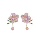 Women's Gold Plated Pink Cubic Zirconia Flower Drop Stud Earrings